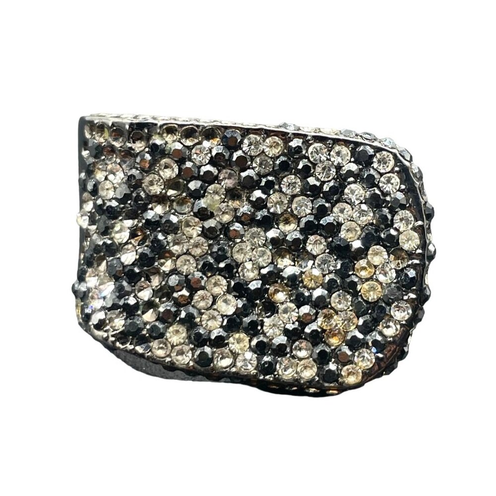 Aldo Clear Black Pave Rhinestone Statement Ring Size 4 Silver Tone
